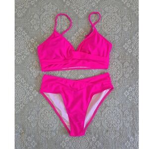 New Neon Hot Pink High Waisted Wrap Bikini Set Size M